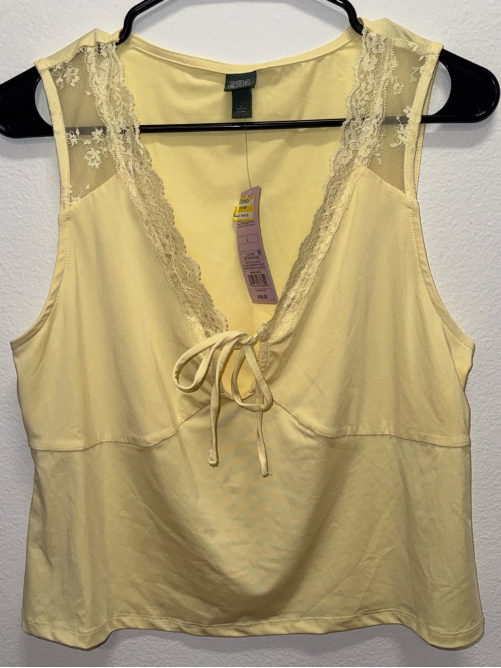 Target Light Yellow Lace-Trim Tie-Front Tank